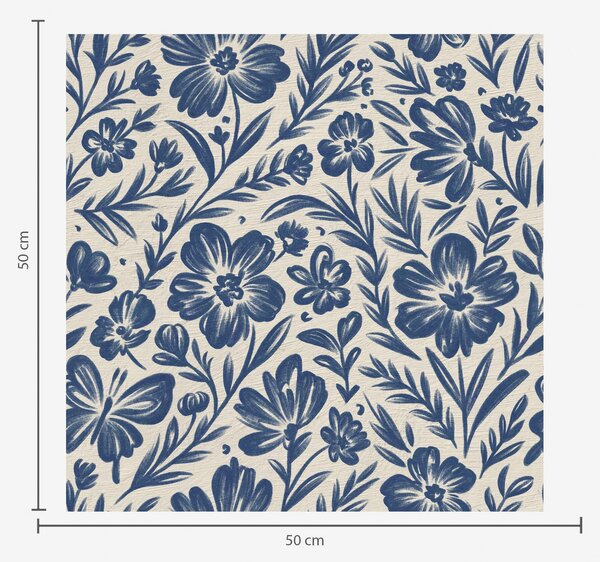 Carta da parati Ornamento floreale blu con farfalle, Parati fiori e piante classici, a00758 : Uwalls.it