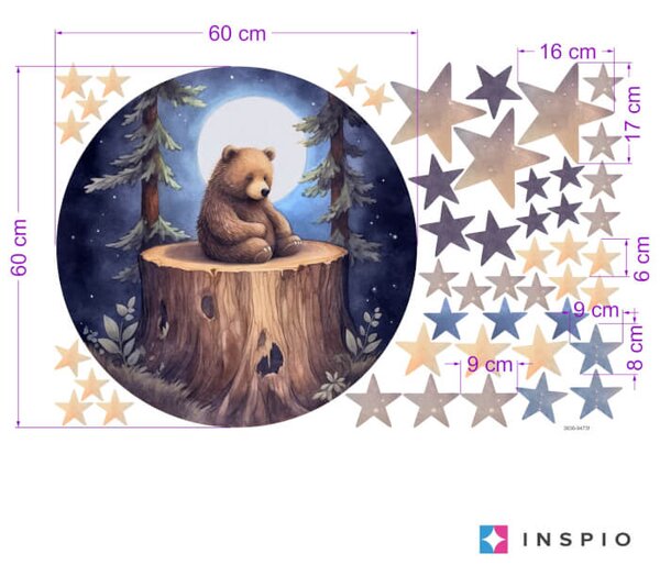Adesivo sopra la culla - L'orso che dorme e il cielo notturno