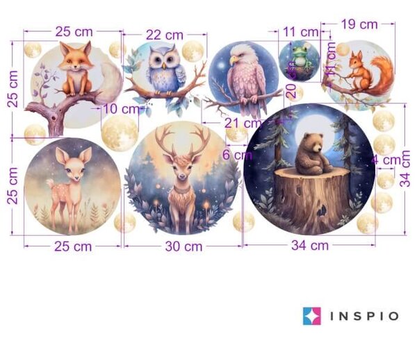 Adesivi murali per bambini - Animali della foresta in cerchio