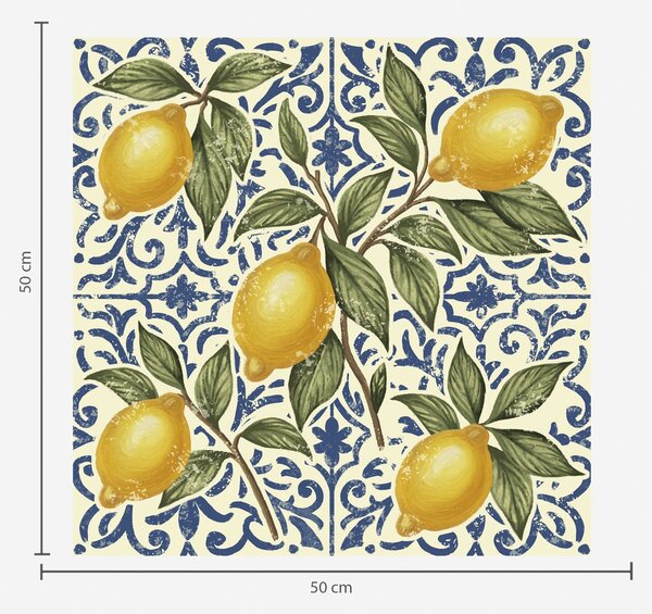 Carta da parati Rami di limone con sfondo ornamentale blu, Parati classici Cibo e bevande, a00763 : Uwalls.it