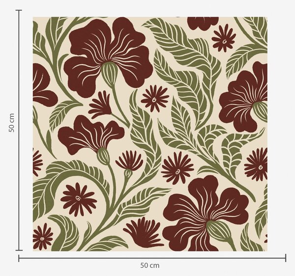 Carta da parati Fiori bordeaux con foglie verdi su sfondo chiaro, Parati fiori e piante classici, a00761 : Uwalls.it