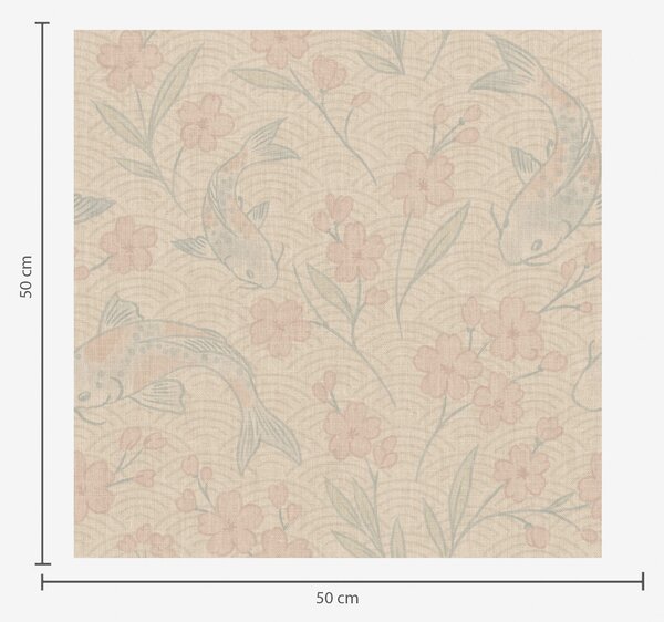 Carta da parati Carpe tra fiori in delicate tonalità beige-rosa, Parati fiori e piante classici, a00766 : Uwalls.it