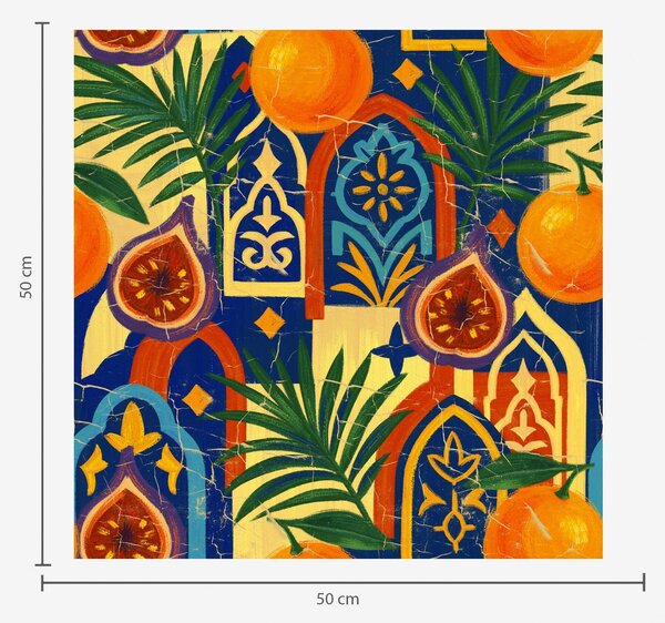 Carta da parati Arancioni brillanti, foglie di palma e archi marocchini, Parati classici in stile provenzale, a00767 : Uwalls.it