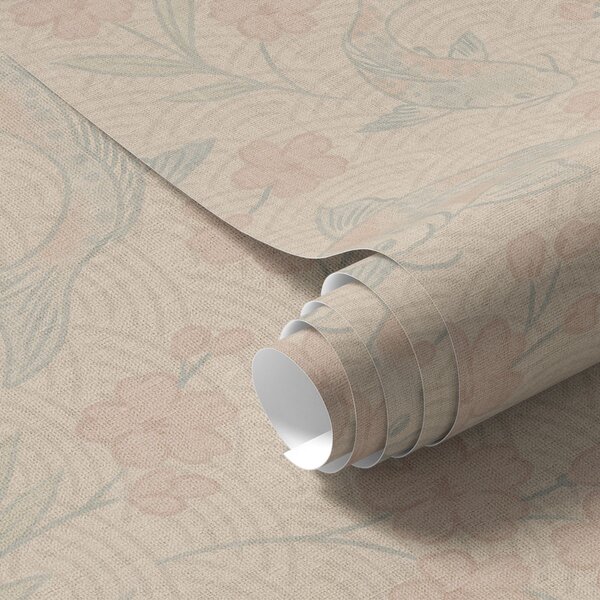 Carta da parati Carpe tra fiori in delicate tonalità beige-rosa, Parati fiori e piante classici, a00766 : Uwalls.it