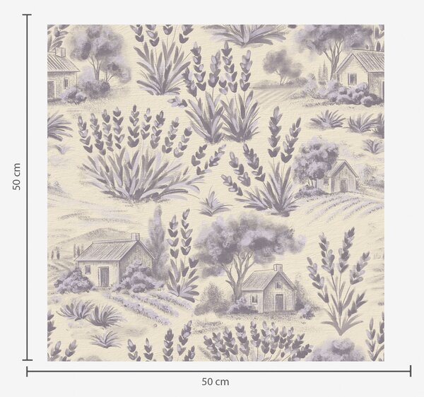 Carta da parati Campi di lavanda e case dai toni pastello, Parati classici in stile francese, a00765 : Uwalls.it