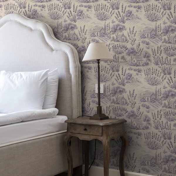 Carta da parati Campi di lavanda e case dai toni pastello, Parati classici in stile francese, a00765 : Uwalls.it