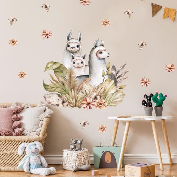 Adesivi murali - Alpaca con fiori