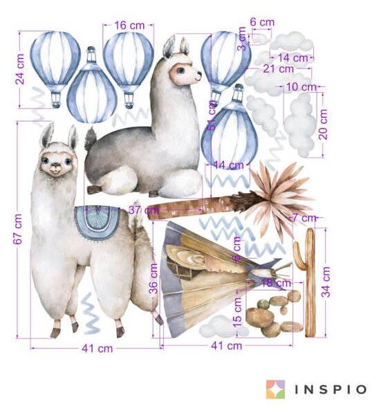 Adesivi murali - Alpaca con palloncini blu