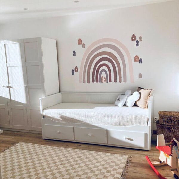 Adesivo murale arcobaleno in colori marroni e case boho