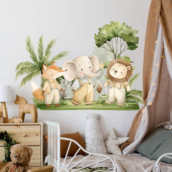 Adesivo murale per la stanza dei bambini - Tre amici nella natura