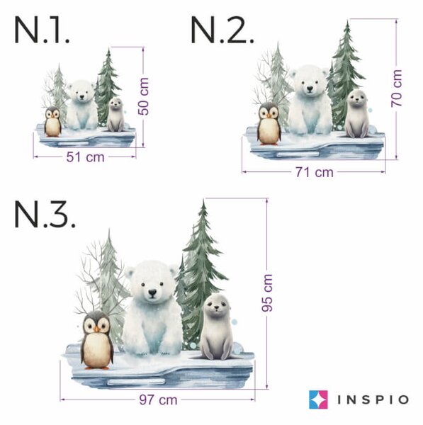 Adesivo murale per la stanza dei bambini - orso polare e animali del nord