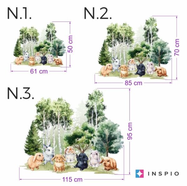 Adesivo murale per la stanza dei bambini - conigli e alberi