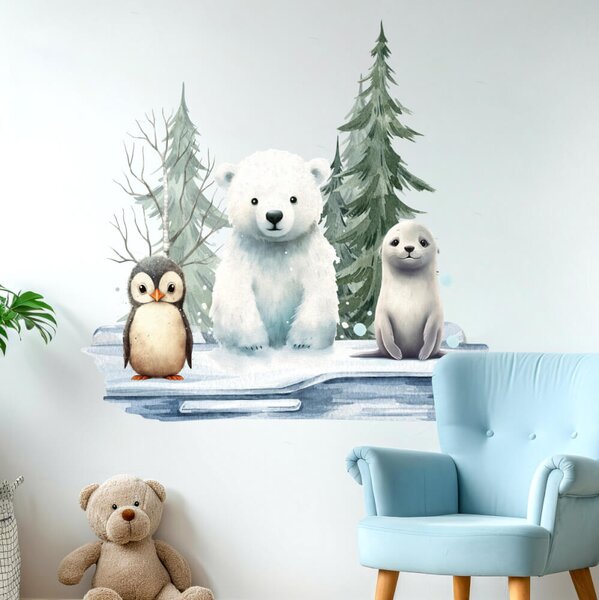 Adesivo murale per la stanza dei bambini - orso polare e animali del nord