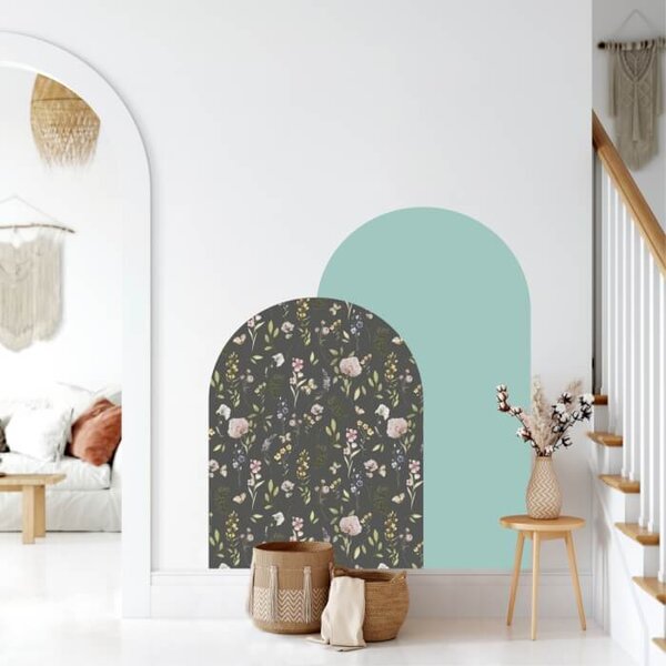 Adesivo murale per ingresso – Arco floreale con farfalle