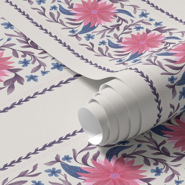 Carta da parati Righe floreali verticali nei toni del rosa-viola, Parati fiori e piante classici, a00810 : Uwalls.it