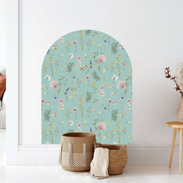 Adesivo murale per ingresso – Arco floreale con farfalle