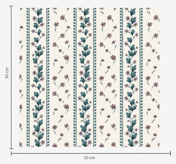 Carta da parati Strisce floreali verticali nei toni del blu-marrone, Parati fiori e piante classici, a00811 : Uwalls.it