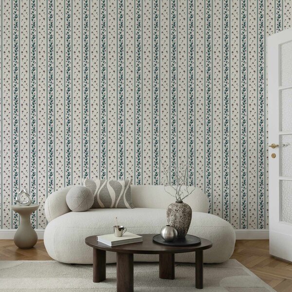 Carta da parati Strisce floreali verticali nei toni del blu-marrone, Parati fiori e piante classici, a00811 : Uwalls.it