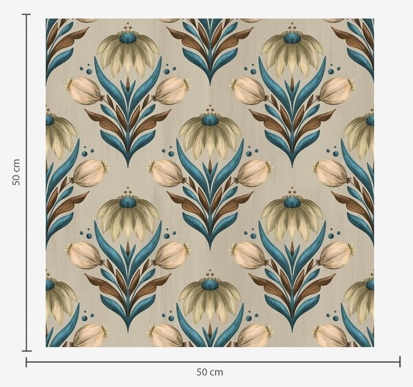 Carta da parati Ornamento floreale simmetrico dai toni caldi, Parati fiori e piante classici, a00812 : Uwalls.it