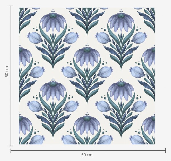 Carta da parati Ornamento floreale simmetrico nei toni del blu e del bianco, Parati fiori e piante classici, a00812v2 : Uwalls.it