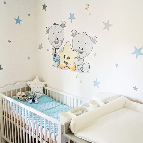 Adesivo da parete Orsetti e stelle con un nome in blu