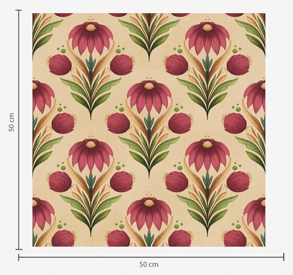 Carta da parati Ornamento floreale simmetrico su sfondo beige caldo, Parati fiori e piante classici, a00812v6 : Uwalls.it