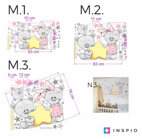 Adesivo - Orso con stelle in rosa