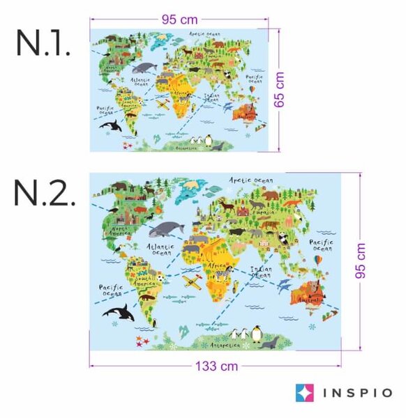 Adesivo - Mappa per bambini in blu con gli animaletti