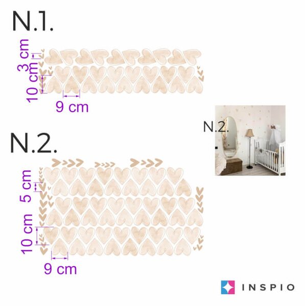Adesivi INSPIO in tessuto - Cuori beige per la camera dei bambini