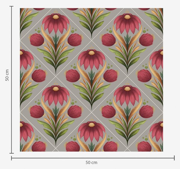 Carta da parati Ornamento floreale simmetrico su sfondo grigio con diagonali, Parati fiori e piante classici, a00869 : Uwalls.it