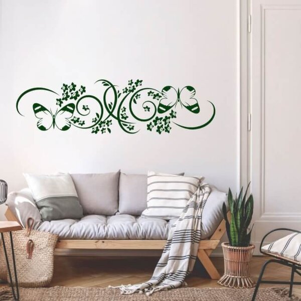 Adesivi da parete - Ornamento a fiori con le farfalle