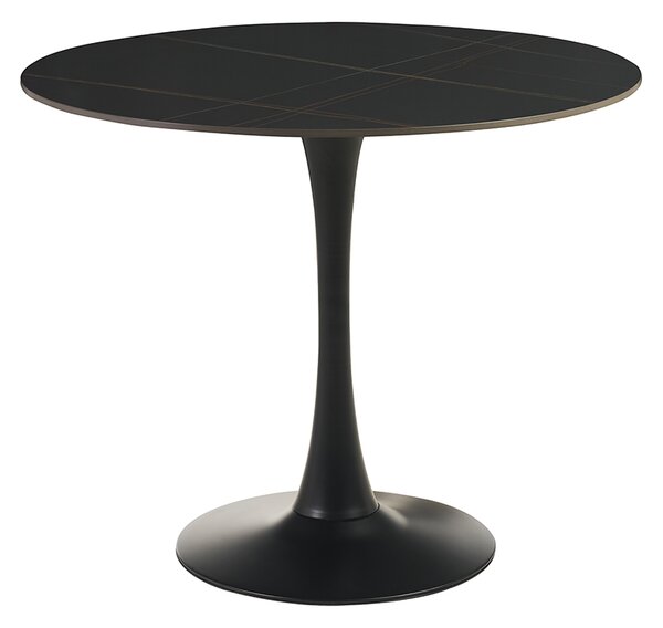 Tavolo da pranzo rotondo design in ceramica nera e metallo D90 cm MALOU