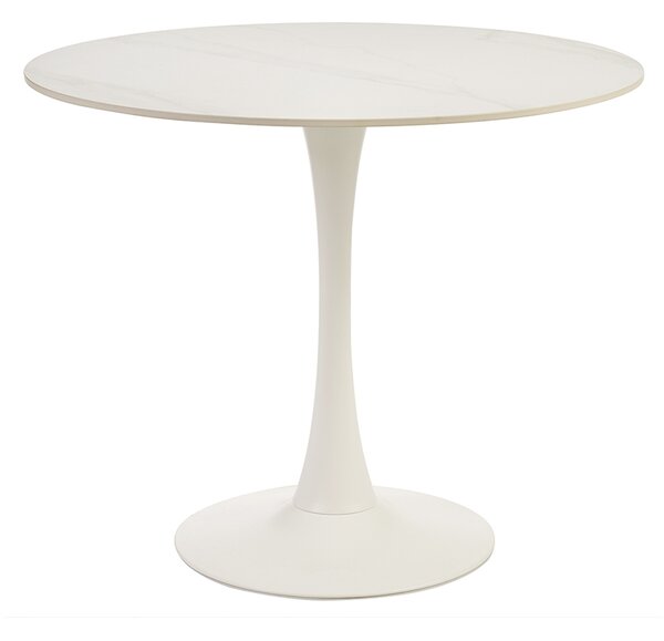 Tavolo da pranzo design rotondo in ceramica bianca e metallo D90 cm MALOU