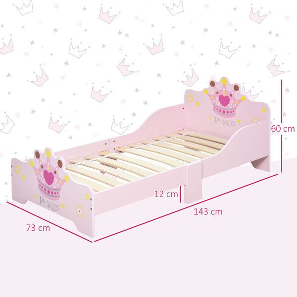 HOMCOM Letto per Bambini con Bordi Rialzati e 6 Gambe in Legno per Cameretta, Lettino per Bimbi da 3-6 Anni, 143x73x60cm, Rosa|Aosom