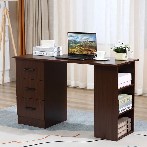 HOMCOM Scrivania Ufficio con 3 Cassetti e 3 Ripiani in Legno, 120x49x72cm, Noce|Aosom