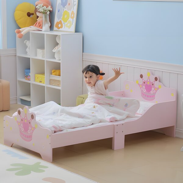 HOMCOM Letto per Bambini con Bordi Rialzati e 6 Gambe in Legno per Cameretta, Lettino per Bimbi da 3-6 Anni, 143x73x60cm, Rosa|Aosom