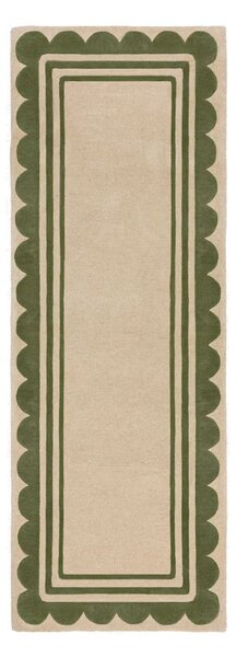 Passatoia in lana tessuta a mano di colore verde-naturale 80x230 cm Lois Scallop - Flair Rugs