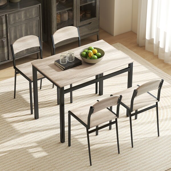 HOMCOM Set Tavolo e Sedie 5pz, Tavolo da pranzo Rettangolare e 4 Sedie, pannello effetto legno a una struttura in metallo, Nero e Rovere | Aosom Italy