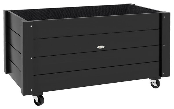 Outsunny Fioriera da Giardino con Foro di Drenaggio e Rotelle, in Legno di Abete, 89x48x47 cm, Nera|Aosom