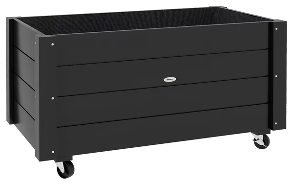 Outsunny Fioriera da Giardino con Foro di Drenaggio e Rotelle, in Legno di Abete, 89x48x47 cm, Nera|Aosom