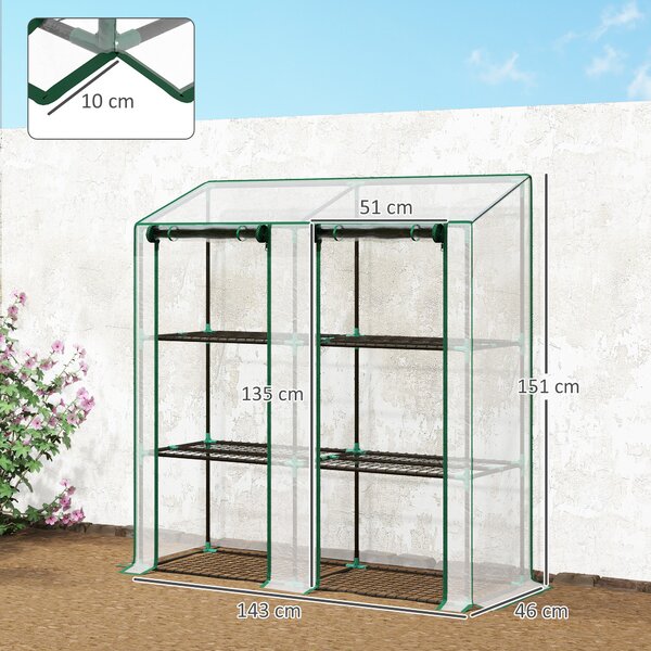 Outsunny Serra da Giardino con Copertura in PE, 6 Mensole e 2 Porte Avvolgibili, 143x46x151cm, Trasparente | Aosom Italy
