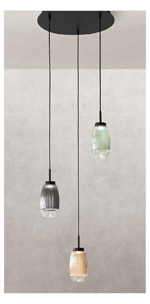 EKOS LAMPADARIO A SOSPENSIONE ROTONDO 3 LUCI DIFFUSORI IN VETRO COLORATO LED 18W LUCE 3000K MODERNO