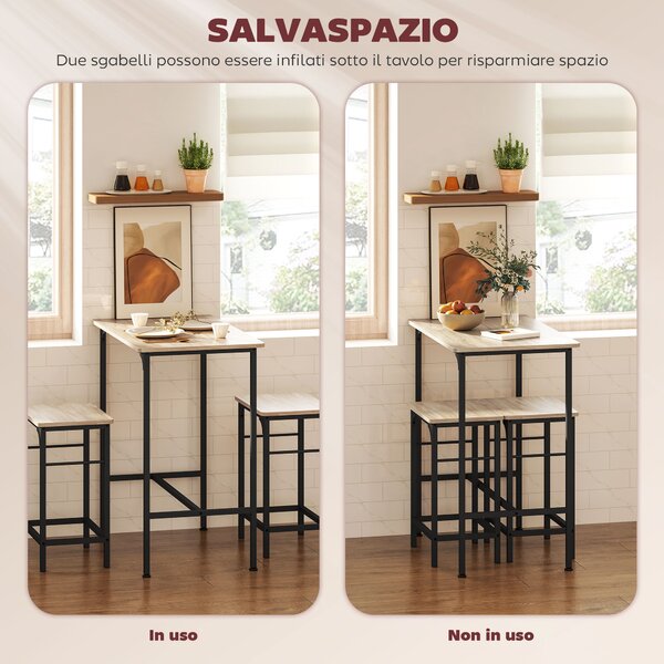HOMCOM Arredamento Bar 3 Pezzi con Tavolo da Cucina e 2 Sgabelli da Bar in Legno e Acciaio, color Legno e Nero | Aosom Italy