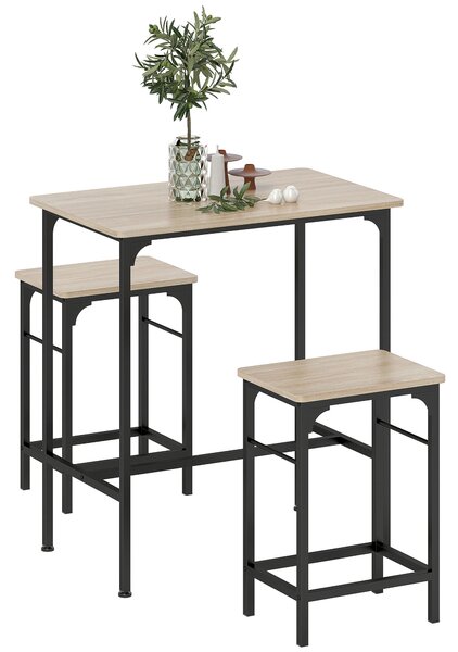 HOMCOM Arredamento Bar 3 Pezzi con Tavolo da Cucina e 2 Sgabelli da Bar in Legno e Acciaio, color Legno e Nero | Aosom Italy