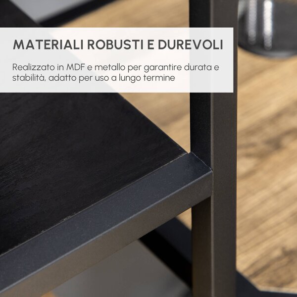 HOMCOM Mobile Libreria a 7 Livelli in Truciolato e Acciaio per Soggiorno, Camera da Letto e Ufficio, in stile Industriale, 83x34x180 cm, Nero|Aosom