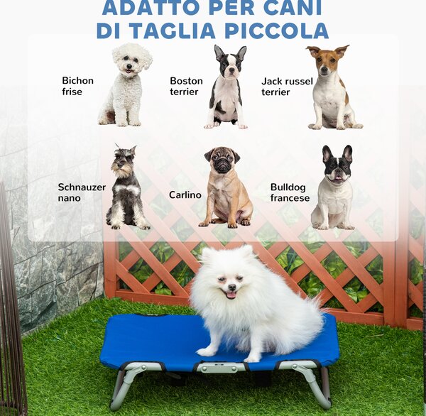 PawHut Brandina per Cani Piccola Taglia, Lettino Pieghevole, Facile da Trasportare, Blu 59x46x15cm|Aosom