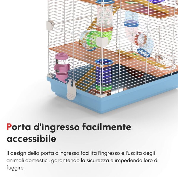 PawHut Gabbia con Maniglia per Criceti a 5 livelli con Tubi Colorati, Ruota per Criceti, Scale, Casetta e Accessori per Cibo, 46x30x58 cm|Aosom