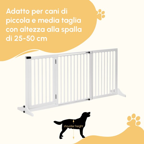 PawHut Cancellino per Cani Taglia Regolabile a 3 Pannelli, in Legno di Pino, 113-166x36x71 cm, Bianco|Aosom