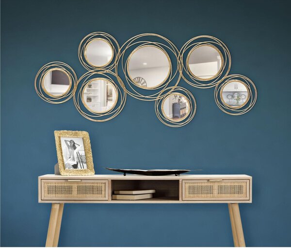 Pannello in metallo a cerchi con specchi WITH MIRRORS GOLD ROUND 124x4xh 53.5 cm peso 4,2 kg Multicolor nero grigio