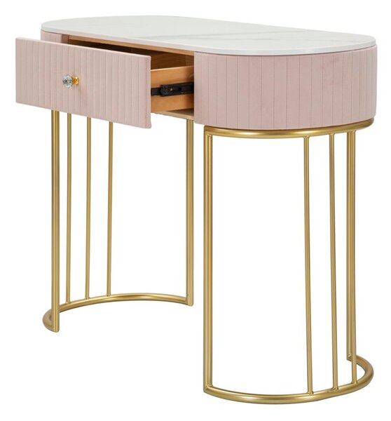 Consolle rettangolare con i lati smussati con cassetto, MONTPELLIER, Dimensioni 100x43xh 74 cm - Peso 14,8 kg La struttura in metallo dorato e tessuto imbottito